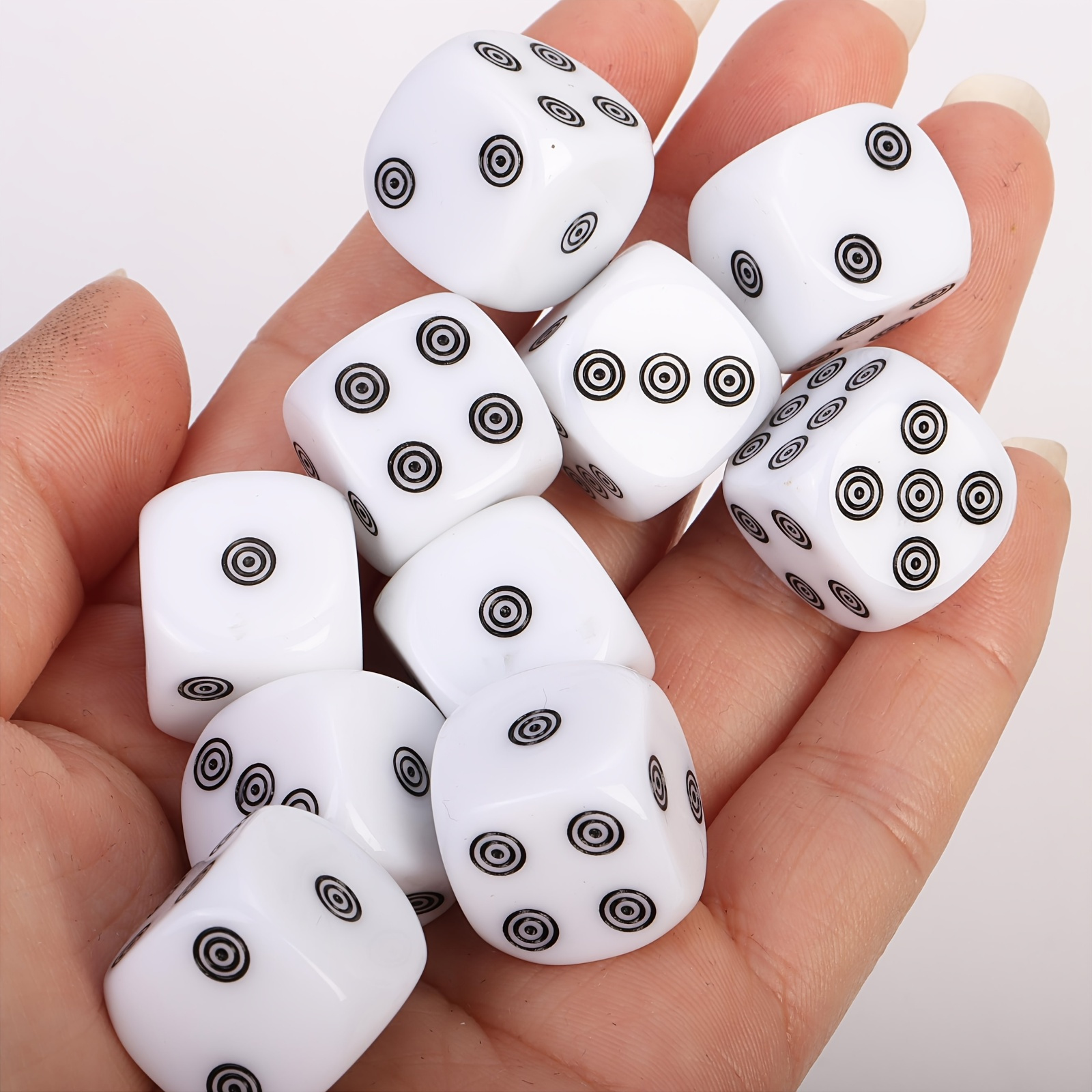 10pcs White Acrylic Dice Set with Large Dot Pattern